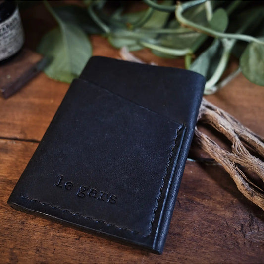 Minimalist full-grain black leather cardholder for men and women