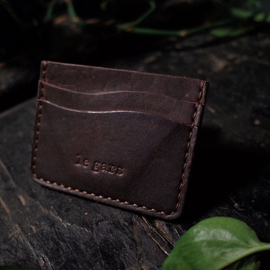 Minimalist full-grain espresso leather wallet for men and women