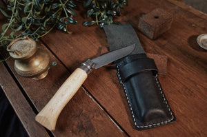 Handmade leather sheath for your favourite Opinel N°08.  Made from high quality Horween full grain veg-tan leather and all hand stitched.