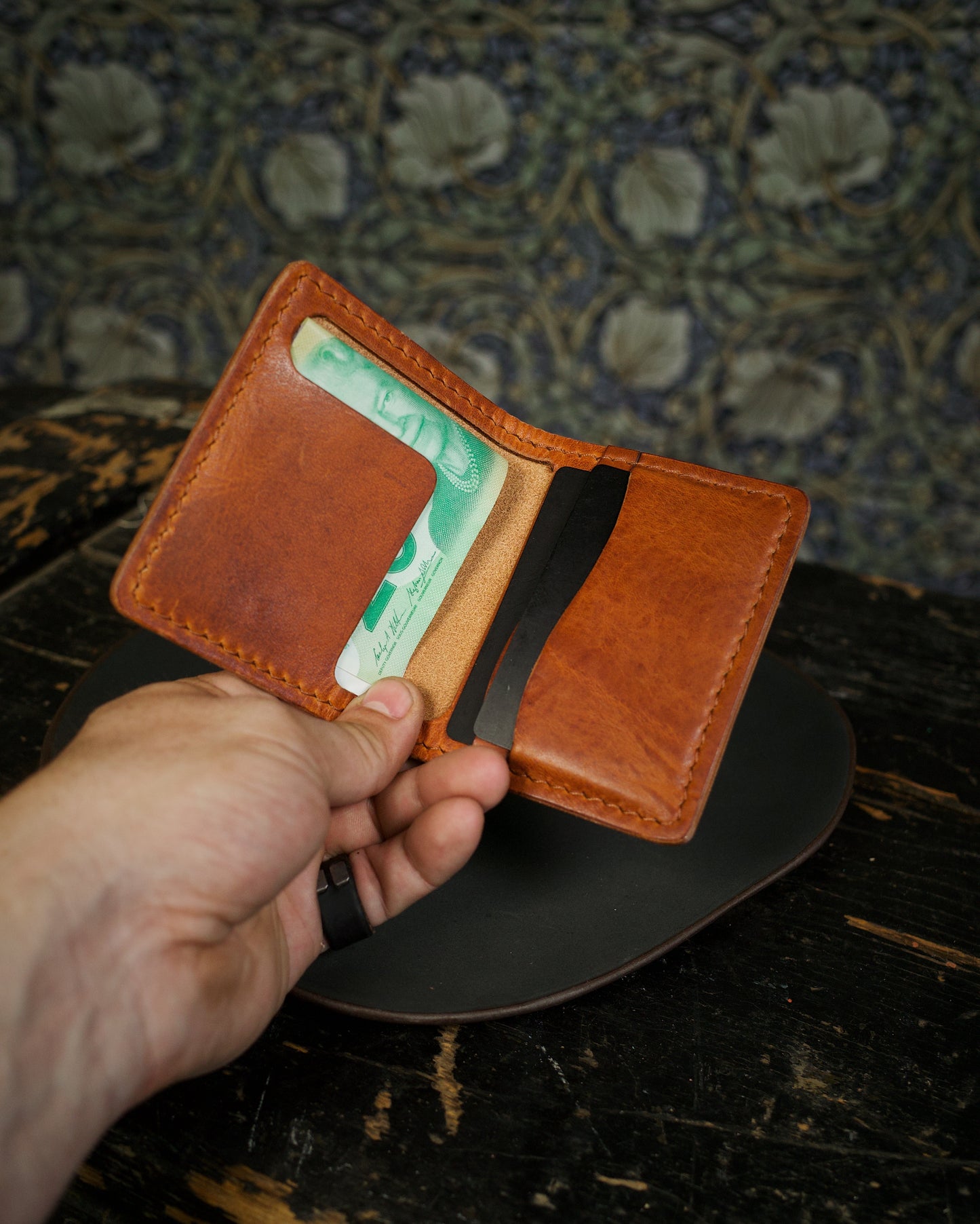HoMa Wallet – English Tan Compact Men’s Leather Bifold (Horween Derby)