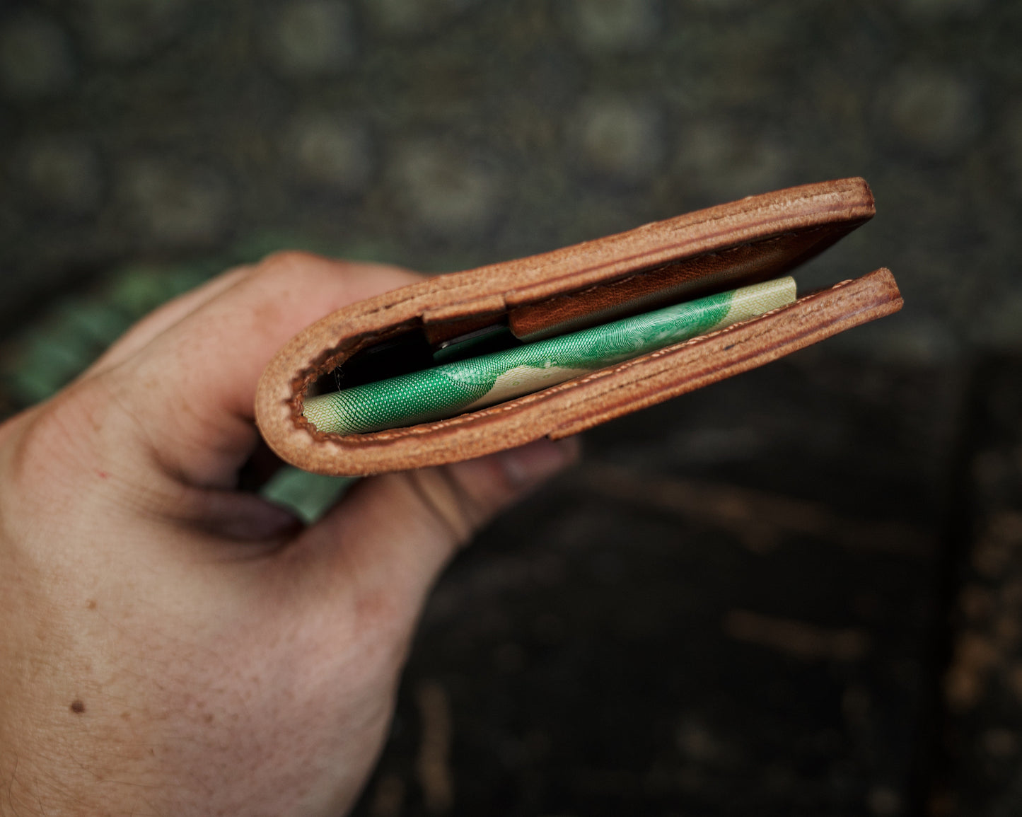 HoMa Wallet – English Tan Compact Men’s Leather Bifold (Horween Derby)