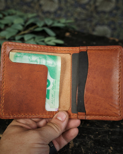HoMa Wallet – English Tan Compact Men’s Leather Bifold (Horween Derby)