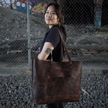 Dunham Leather Tote Bag – Dark Brown Edition