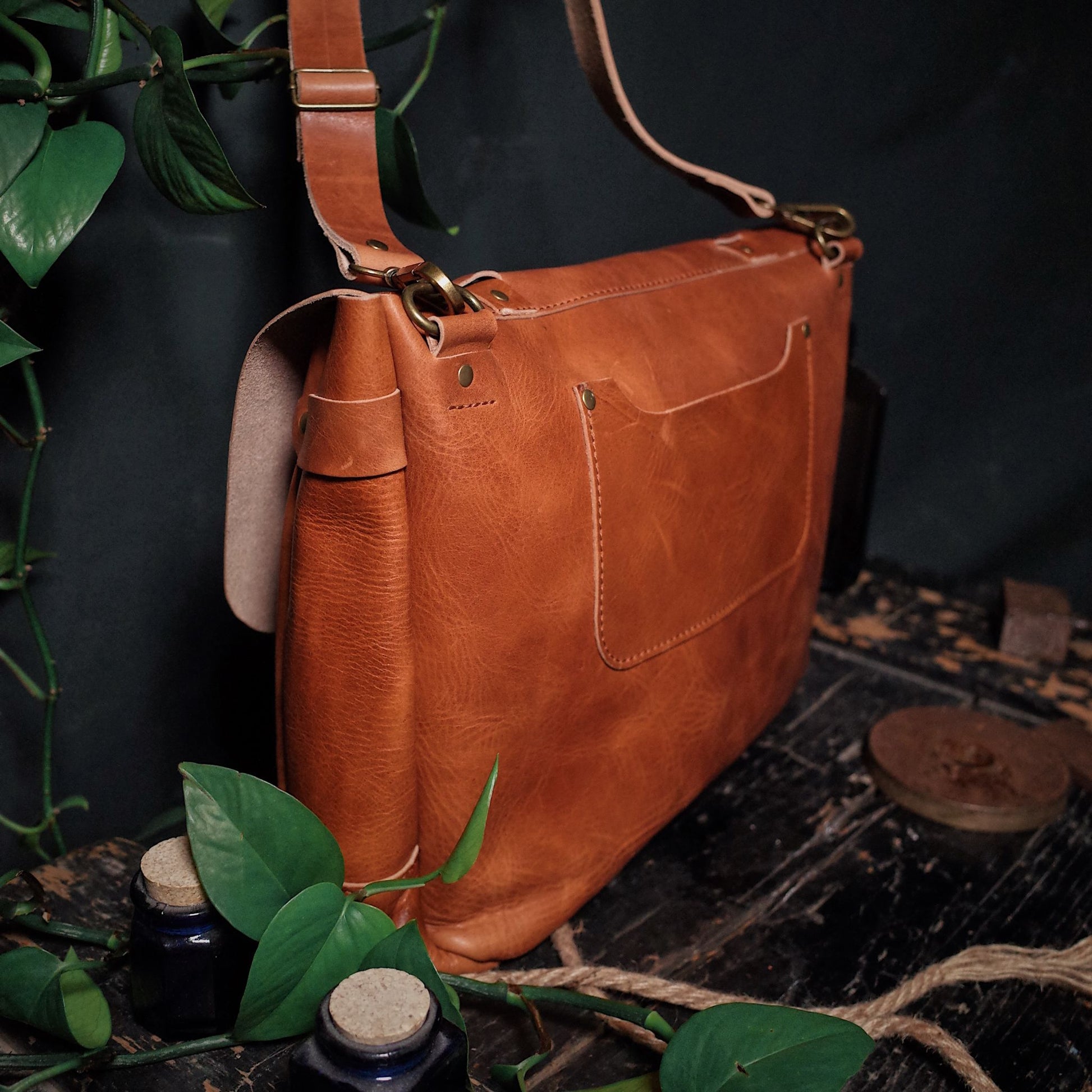 champlain leather backpack Handmade English Tan Leather Messenger Bag–Made in Montreal