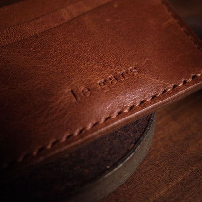 Personalized cognac leather wallet with custom engraving
