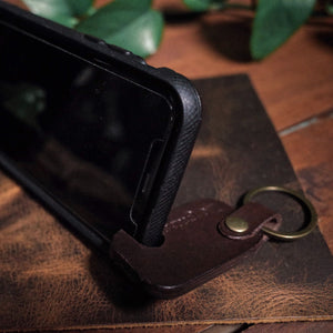 Dark brown phone support keychain