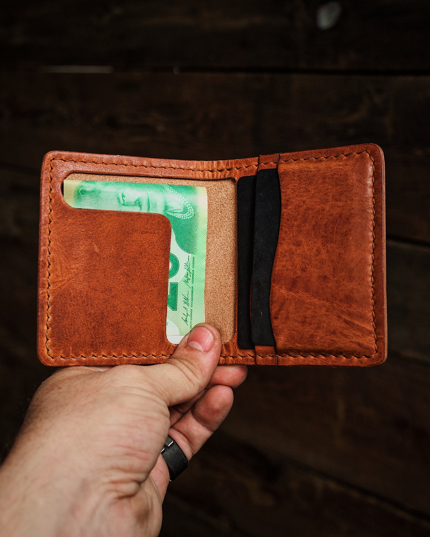 HoMa Wallet – English Tan Compact Men’s Leather Bifold (Horween Derby)