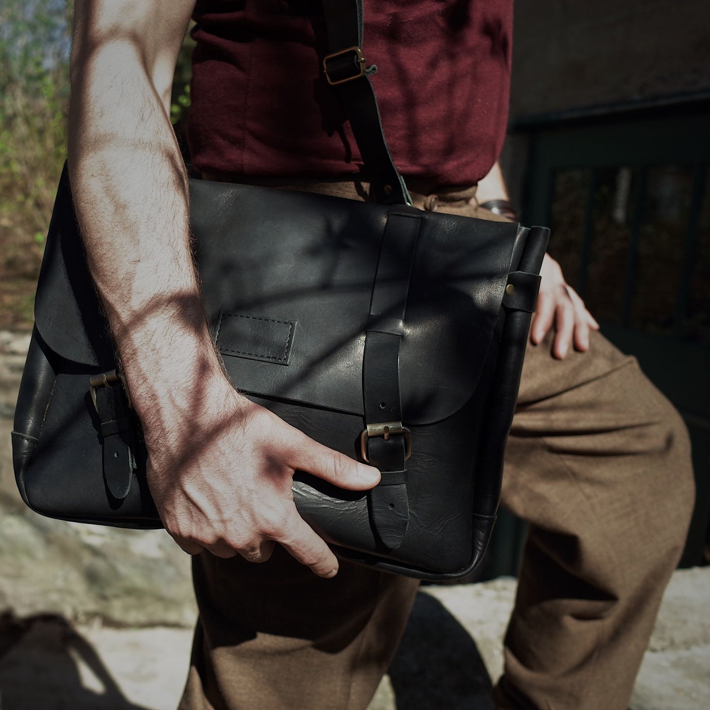 Sustainable black leather briefcase for eco-conscious individuals
