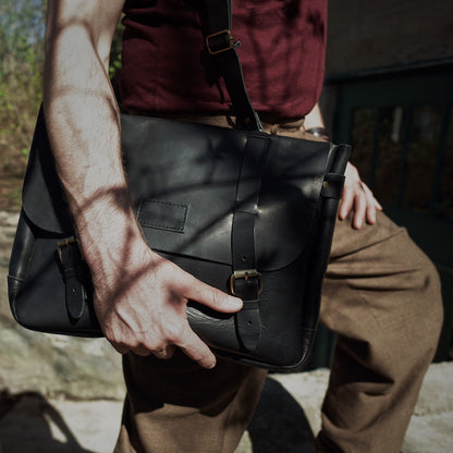 Sustainable black leather briefcase for eco-conscious individuals
