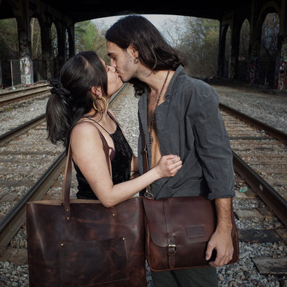 Warm chestnut leather bag for eco-friendly buyers
