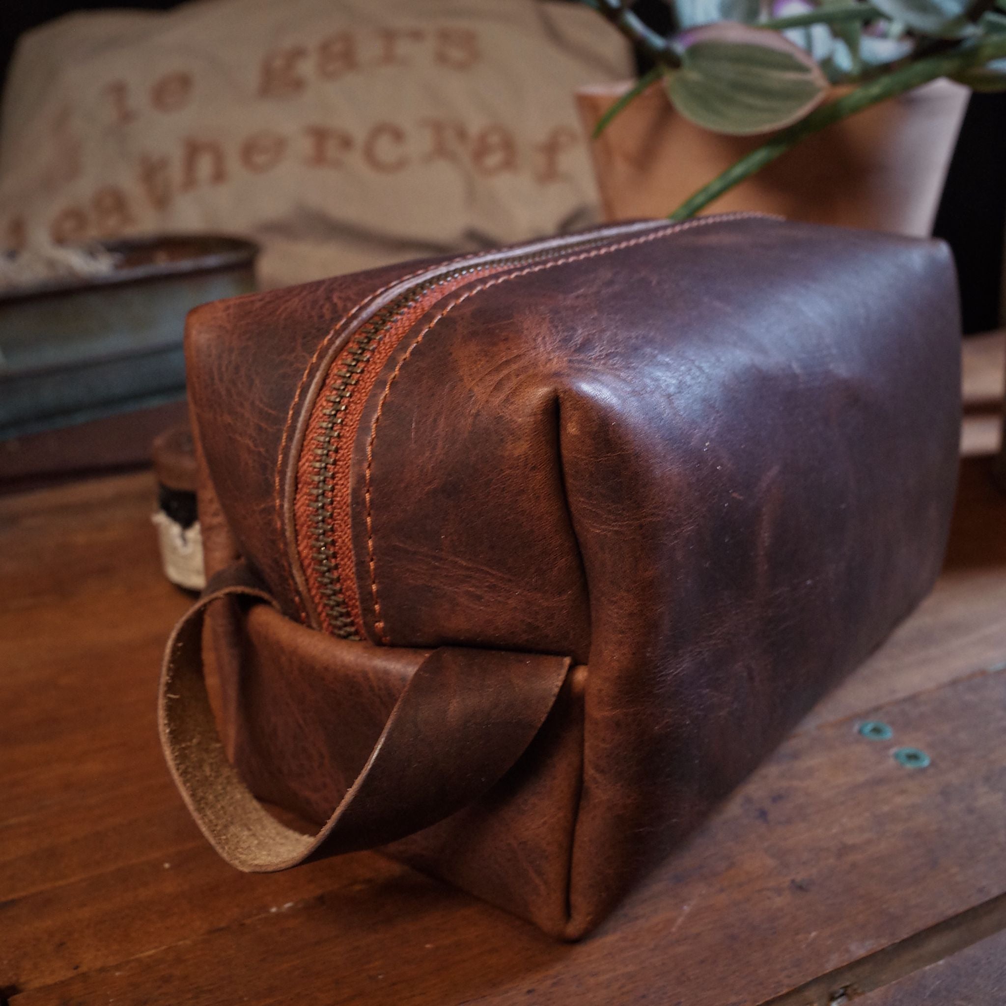 Handmade Dark Brown Leather Dopp Kit – Bag for Travelers