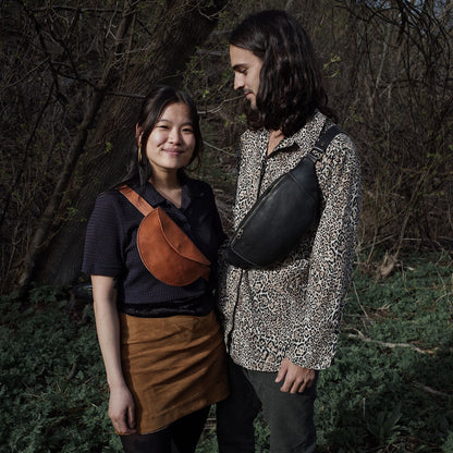 Durable saddle tan leather moon bag perfect for lightweight carry
