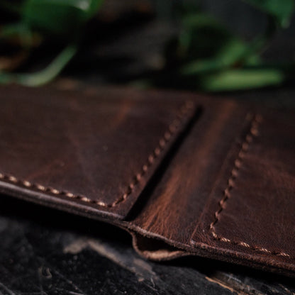 Premium mocha leather wallet with durable stitching
