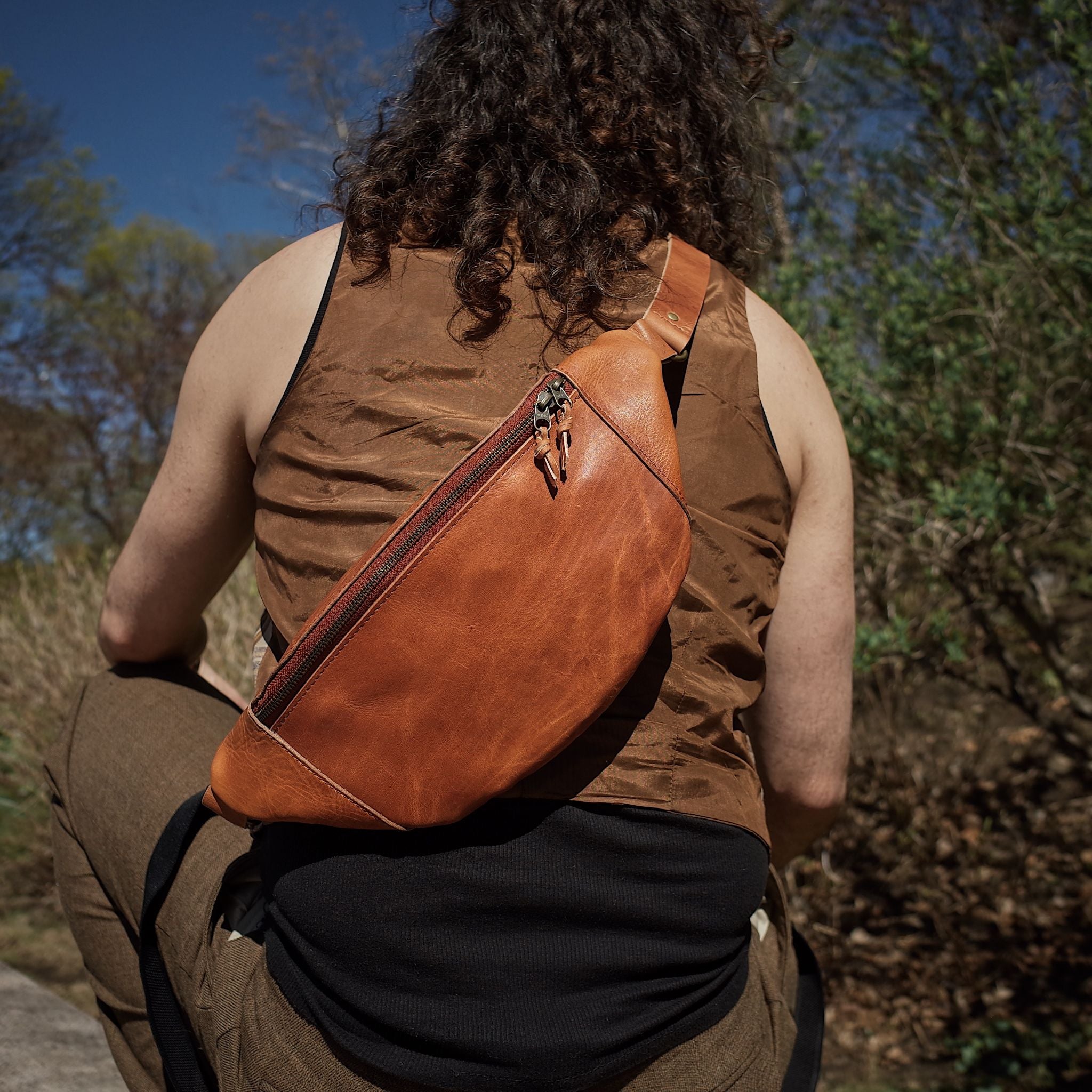 Spacious English Tan Leather Fanny Pack Built to Last