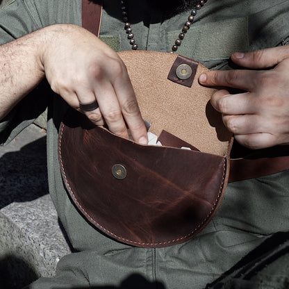 Elegant chocolate leather moon bag for casual parties

