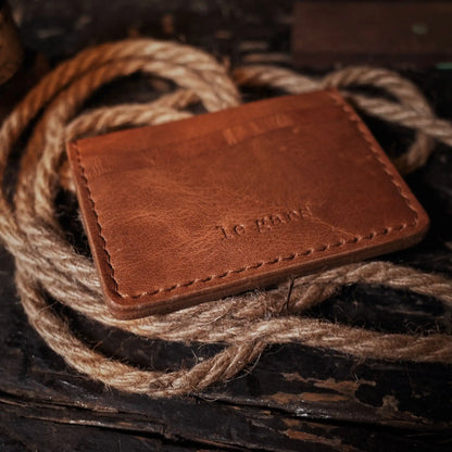 Minimalist full-grain cognac leather wallet for men and women