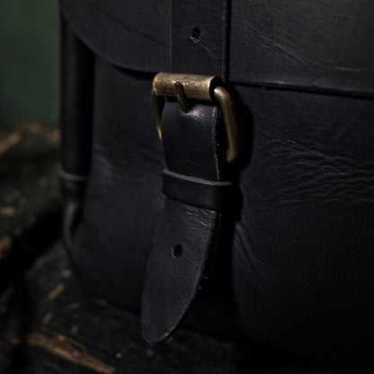 Genuine black leather shoulder bag designed for style and function
