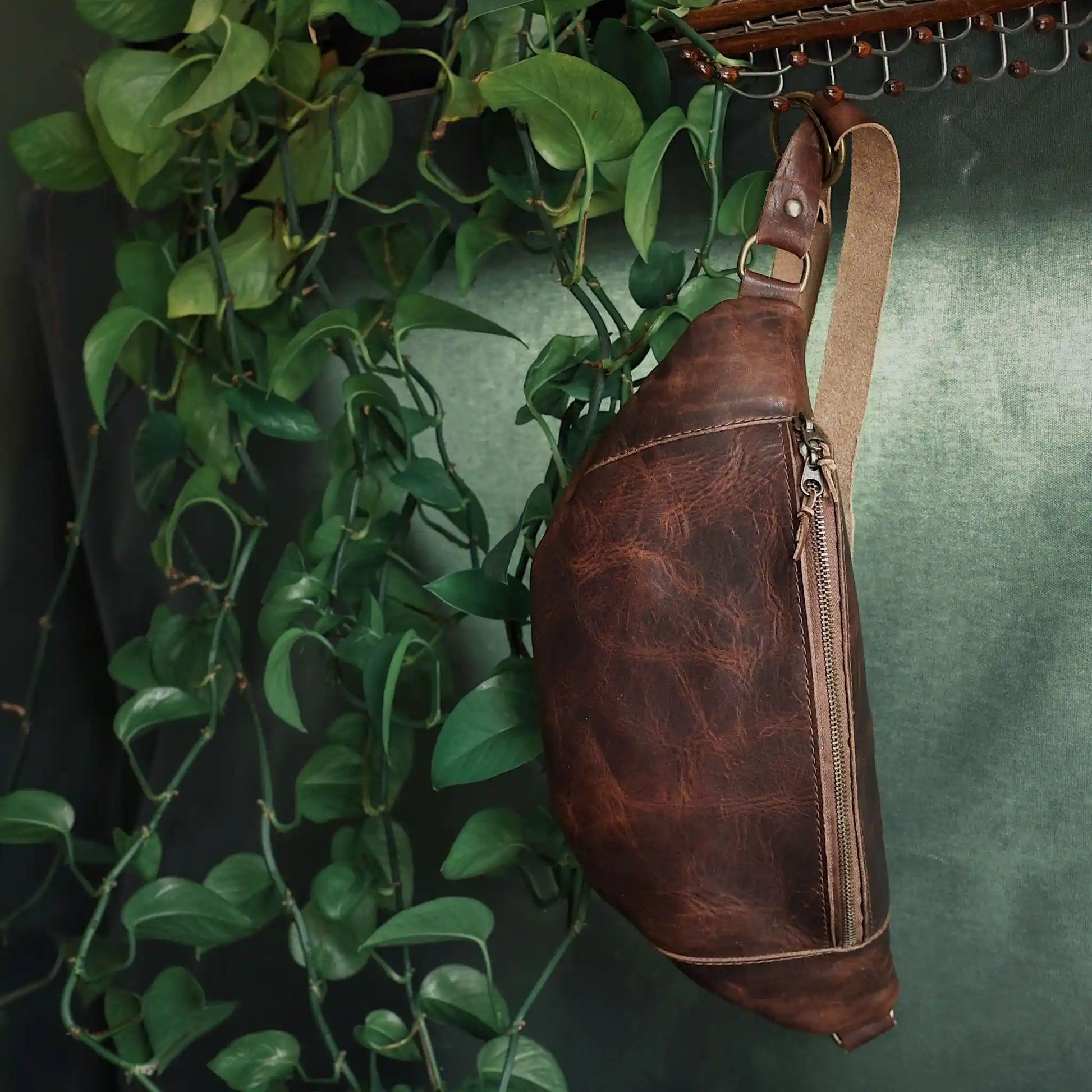 Large Dark Brown Leather Fanny Pack Made for Travelers