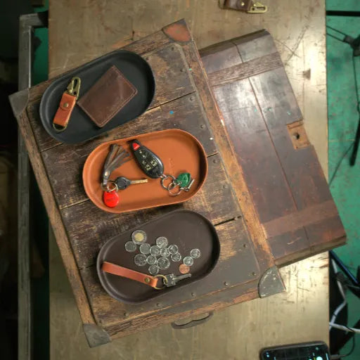 English Tan Molded Leather Valet Tray