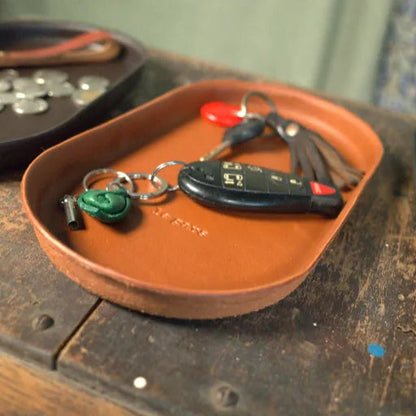 English Tan Molded Leather Valet Tray
