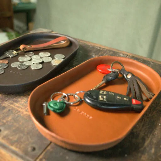 English Tan Molded Leather Valet Tray