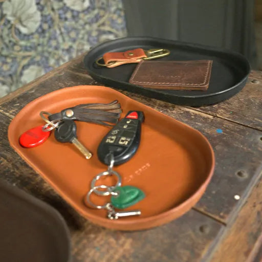 English Tan Molded Leather Valet Tray
