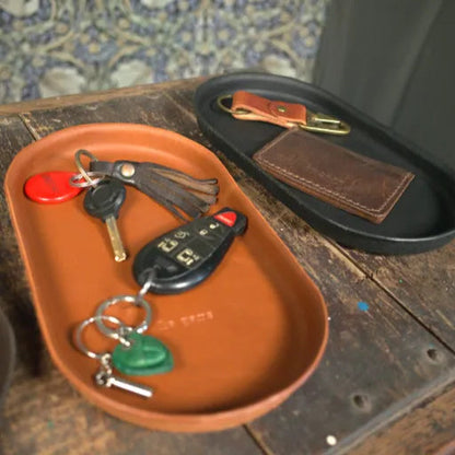 English Tan Molded Leather Valet Tray