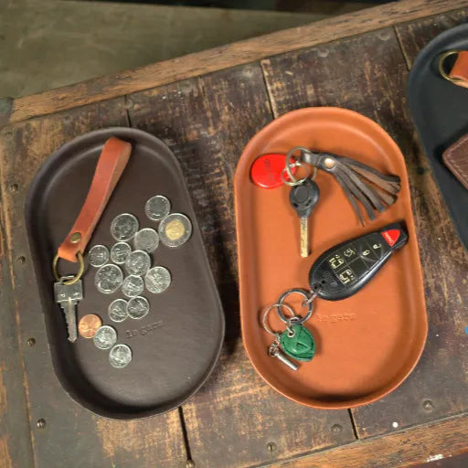 English Tan Molded Leather Valet Tray