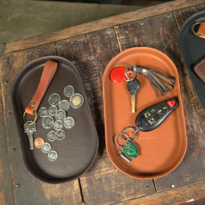 English Tan Molded Leather Valet Tray