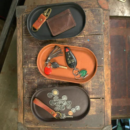 English Tan Molded Leather Valet Tray