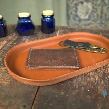 English Tan Molded Leather Valet Tray
