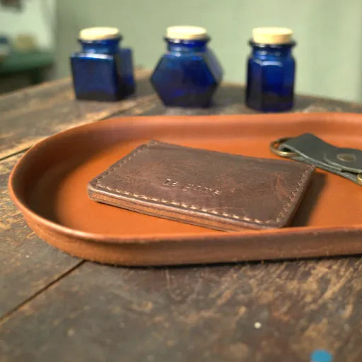 English Tan Molded Leather Valet Tray