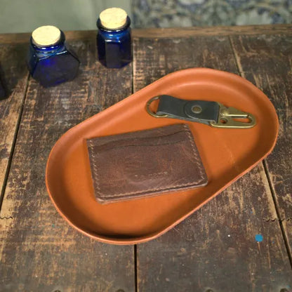 English Tan Molded Leather Valet Tray