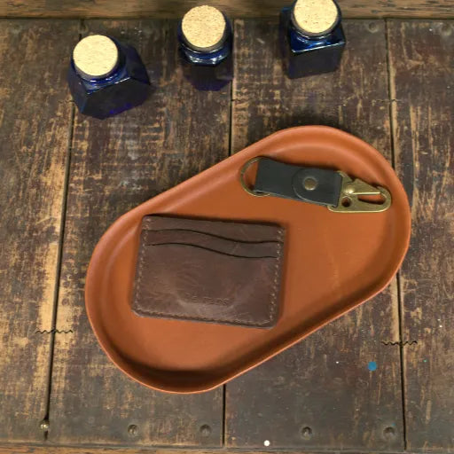 English Tan Molded Leather Valet Tray
