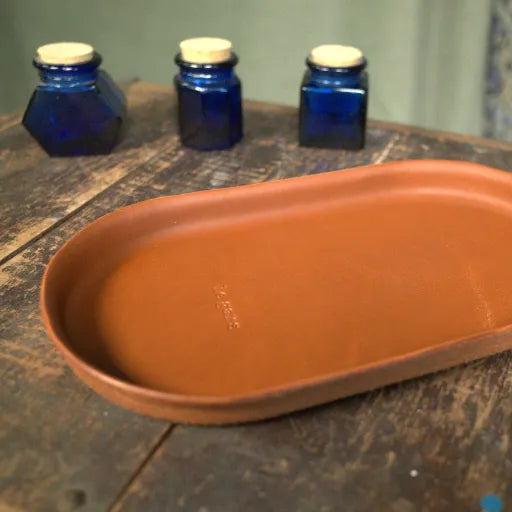 English Tan Molded Leather Valet Tray