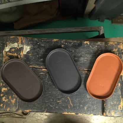 English Tan Molded Leather Valet Tray