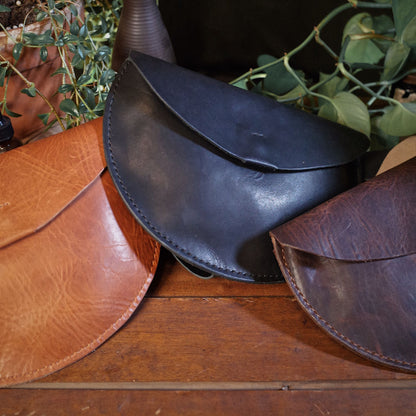 Handcrafted caramel leather fanny pack ideal for events and light carry
