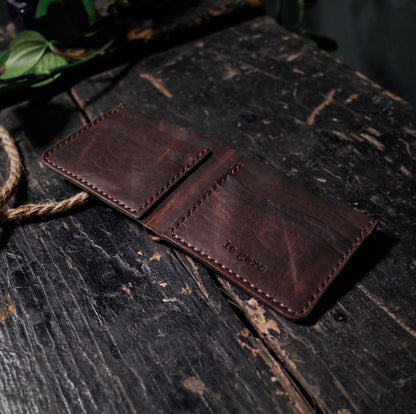 Customizable coffee brown leather bifold wallet with personalized engraving
