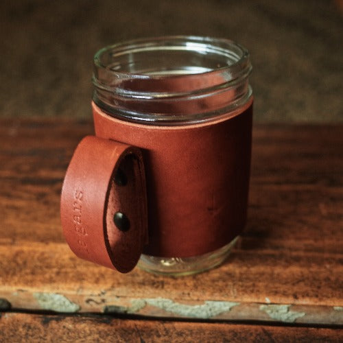 italian vegtan leather sleeve cup holder mason jar